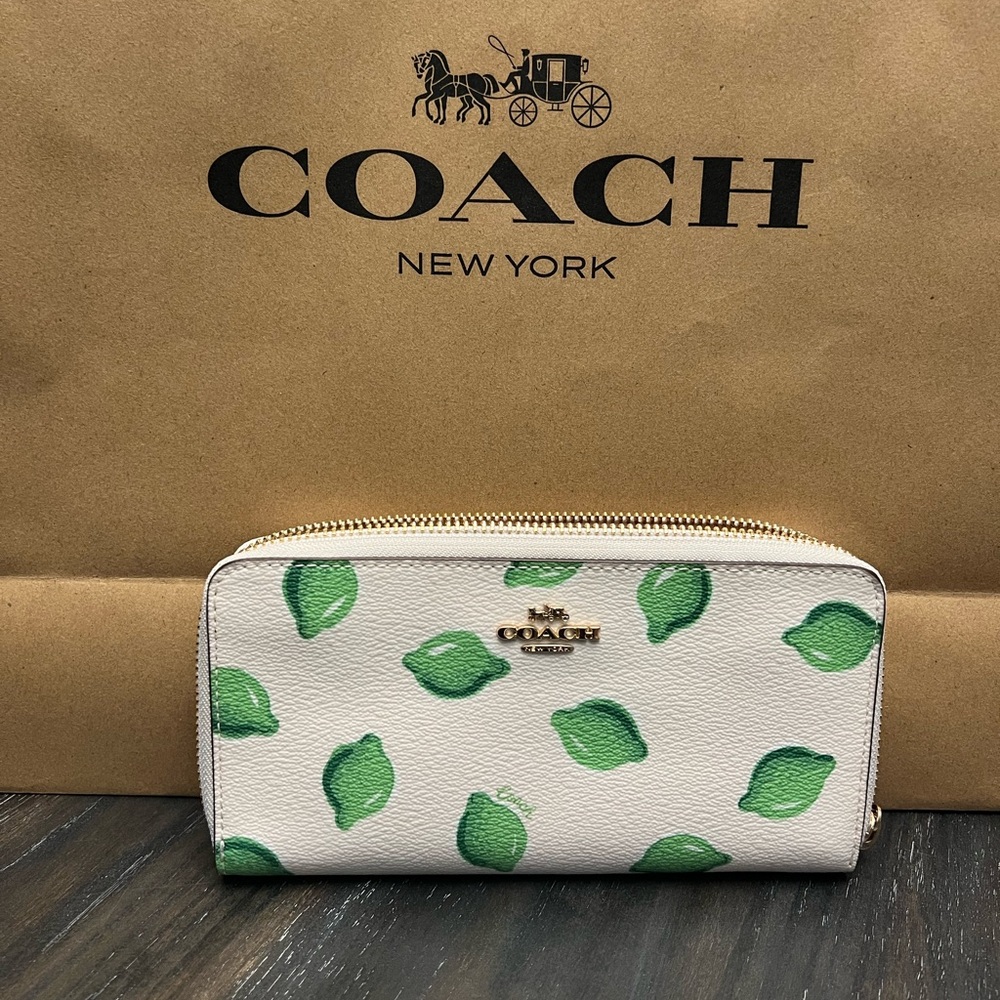 Coach Accordion Zip Wallet Lime Print